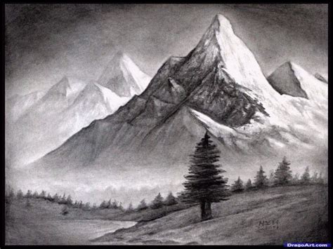 Mountain Scenery Pencil Drawing