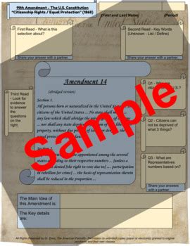 14th Amendment - "Citizenship Rights-Equal Protection" - Enhanced DBQ Close Read