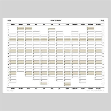 2025 Year Planner Calendar download for A4 or A3 print – Infozio