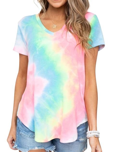 Nlife - Women Short Sleeve V Neck Tie Dyed Print Shirt - Walmart.com - Walmart.com