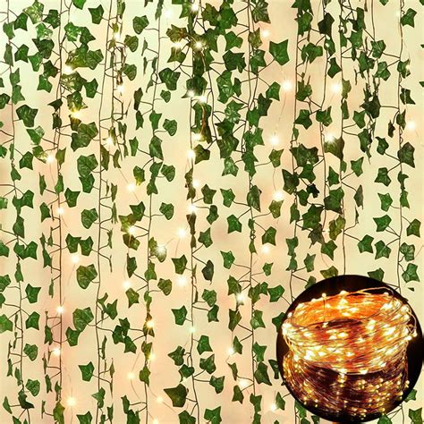 12 Pack Fake Vines for Room Decor with 100 LED String Light Artificial Ivy Garland Hanging ...