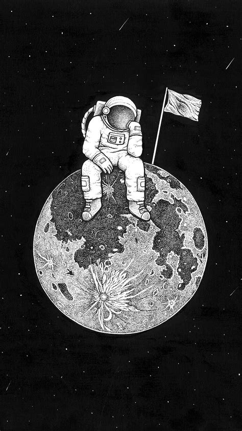 Astronaut On Moon Drawing