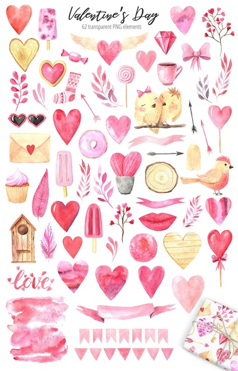 Watercolor Valentine's Day Set | Valentines illustration, Valentines day drawing, Valentines ...