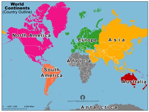 Free World Continents Outline Map | Continents Outline Map of World | Seven Continents Outline ...