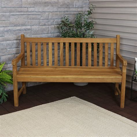 Sunnydaze Solid Teak Outdoor Bench - Light Brown Wood Stain Finish - Mission Style - 59 Inches ...