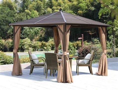 Erommy 10x10ft Outdoor Galvanized Steel Hardtop Gazebo Canopy Curtains Aluminum Furniture with ...