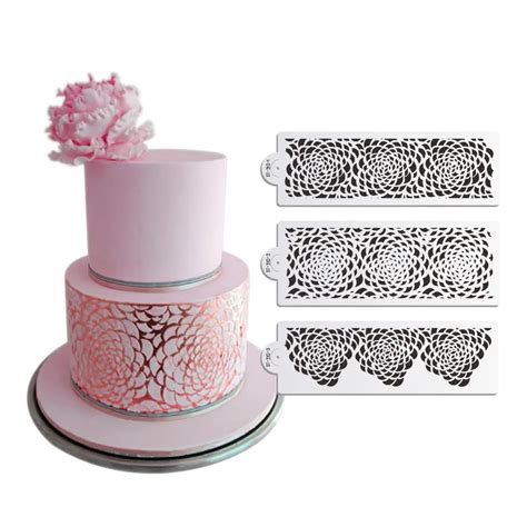 3PCS/SET Rose Decorating Stencil for Wedding Cake Decoration Airbrush Stencil Cake Plastic ...