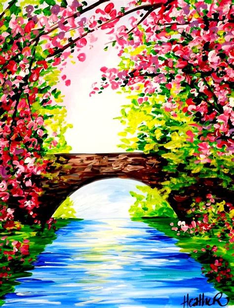 Spring Bridge | Nature art painting, Nature paintings, Painting art projects