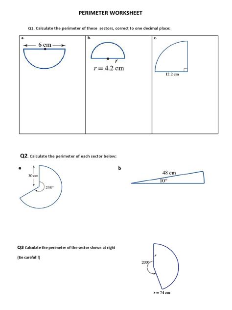 Perimeter of A Sector Worksheet | PDF