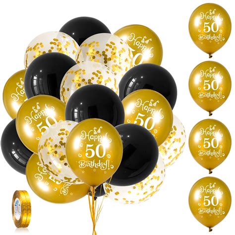 Buy Whaline 50th Birthday Balloons Set 24pcs Black Gold Latex Balloon Confetti Balloon with 2 ...