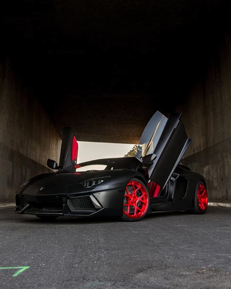 Satin Black Lamborghini Aventador Has Signature Red Forgiatos to Match Interior - autoevolution