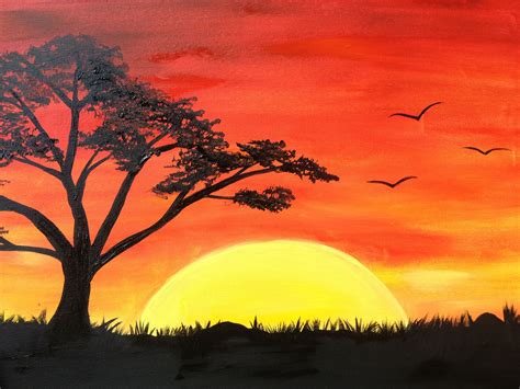 African Sun | Sunset painting, Easy landscape paintings, Scenery paintings