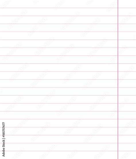 Pink sheet with wide horizontal lines notebook school paper with pink vertical line on the right ...