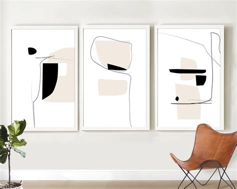 Set of 3 Prints Abstract Art Minimalist Print Midcentury - Etsy