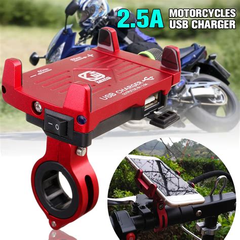 Universal Aluminum Alloy Motorcycle Mount USB Charger Cell Phone Holder Bicycle Phone Holder for ...