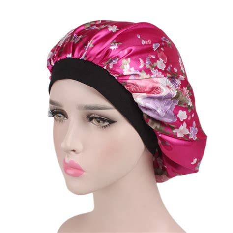 58cm New Fashion Women Satin Night Sleep Cap Hair Bonnet Hat Shower Caps Silk Head Cover Wide ...