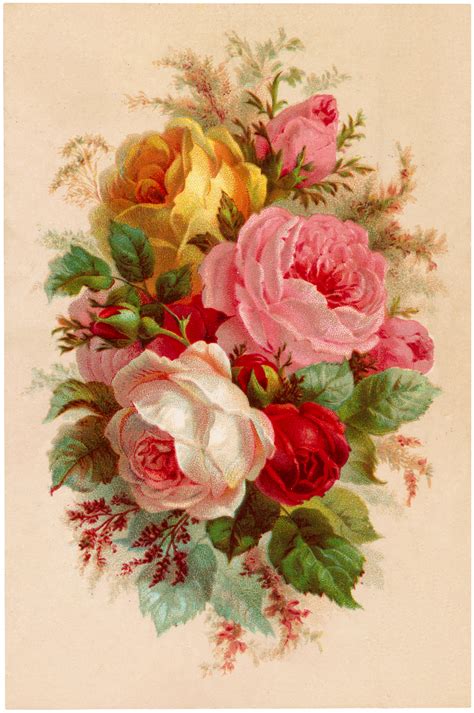 Beautiful Vintage Roses Bouquet Image! - The Graphics Fairy