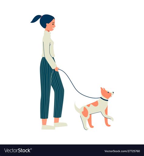 Cartoon woman walking her dog isolated on white Vector Image