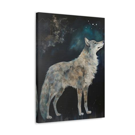 White Wolf Painting, Arctic Wolf Canvas Print, Polar Stars Celestial Wall Art Home Decor, Wolf ...