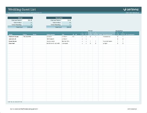 Wedding Guestlist Template for Excel