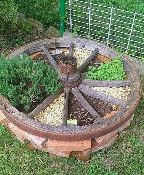 Wagon wheel herb garden | Garden landscape design, Garden, Wagon wheel garden