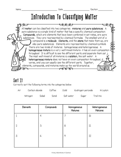 1 - Introduction to Classifying Matter Worksheet