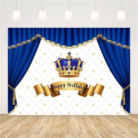 Buy ABLIN 8x6ft Royal Blue Happy Birthday Backdrop Gold Sapphire Crown Navy Blue Photography ...