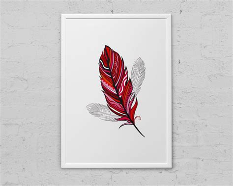 Feather Design red Collection Art Print - Etsy