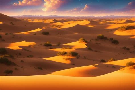 Premium AI Image | A desert scene with a sunset in the background