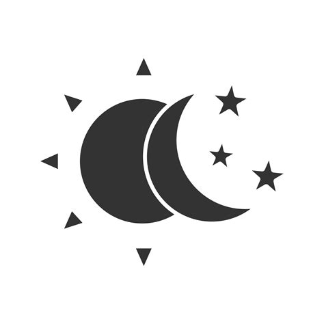 Sun and moon with stars glyph icon. Silhouette symbol. Day and night. Negative space. Vector ...