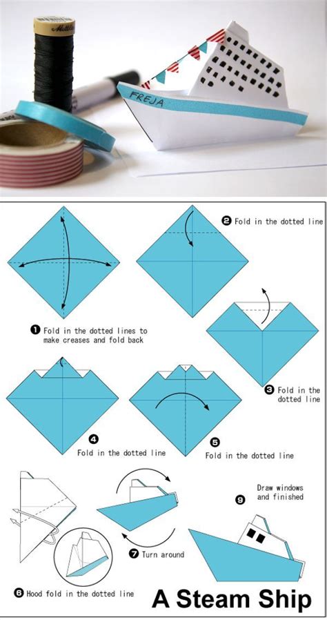 Simple origami steamer ship | Origami easy, Origami design, Origami and kirigami