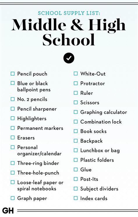 High School Shopping List