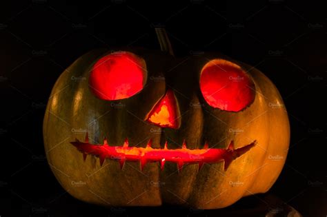 Halloween scary pumpkin face featuring halloween, decoration, and creepy | Holiday Stock Photos ...