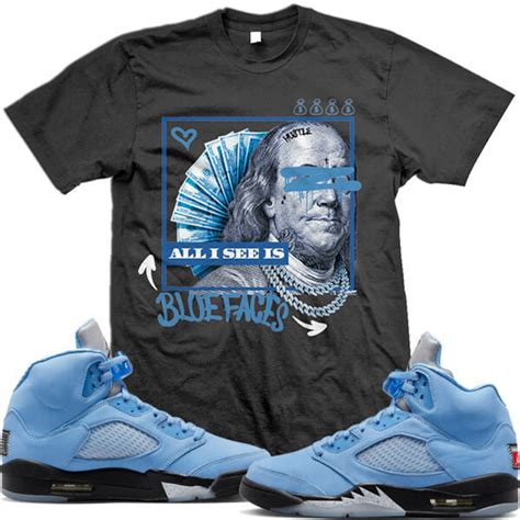 Jordan Retro 5 UNC University Blue 5s : Sneaker Shirt to Match BLUE FACES - Etsy