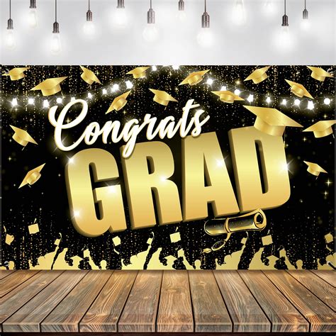 Buy KatchOn, Congrats Grad Backdrop - 72x44 Inch | Black and Gold Graduation Backdrop 2023 ...