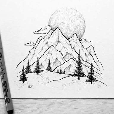 Mountain sunsets over hike | Sketches, Cool drawings, Mountain wall painting