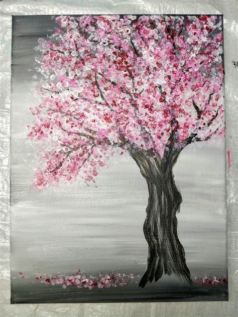 Cherry Blossom Tree Painting with Acrylics and Q-Tips | Easy Painting Idea