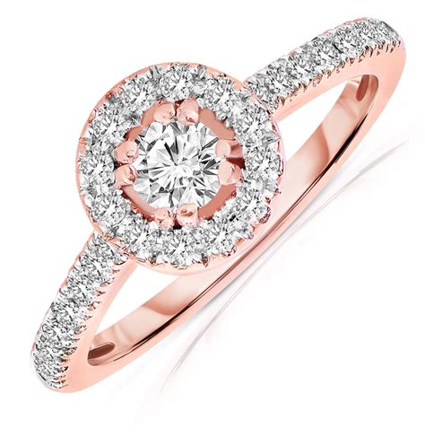 Half Carat Round cut Halo Diamond Engagement Ring in Rose Gold - JeenJewels