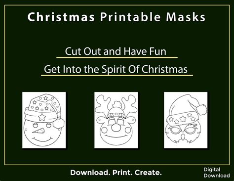 Christmas Printables 6 Coloring Face Masks Cut Out Santa, Rudolph, Grinch, Elf, Snowman and Owl ...