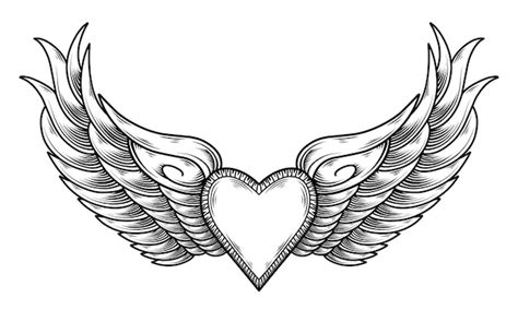 Premium Vector | Vector heart and angel wings tattoo design