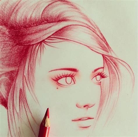 Red colored pencil sketch | Drawings, Color pencil art, Art