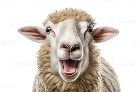 A Sheep, Funny sheep. Portrait of sheep showing tongue isolated on white background.Generative ...