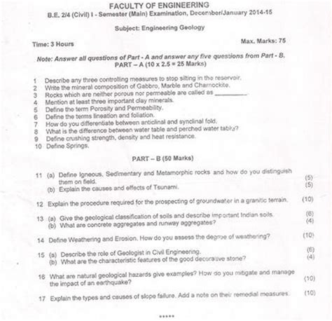 Osmania University B.E Civil Engineering Geology 2014-15 Question Paper - University Question Papers