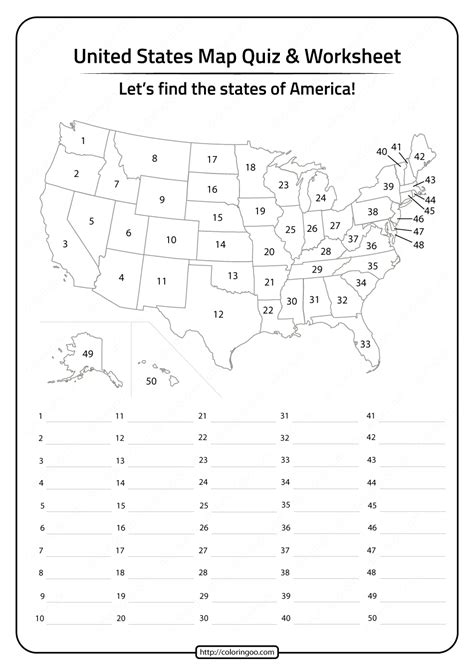 Free Printable United States Map Quiz and Worksheet | Map quiz, Learning states, Geography ...