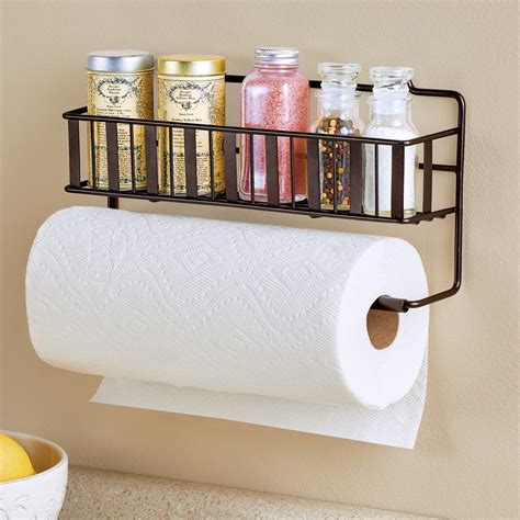 Space-Saving Wall-Mounted Metal Paper Towel Holder with Shelf | Collections Etc.