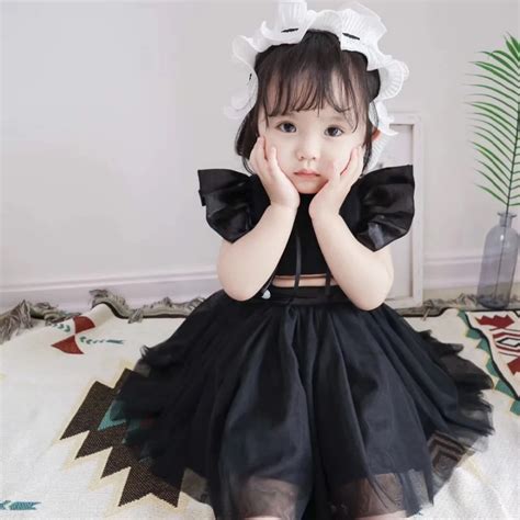 2018 summer kids dresses for girls Solid black color baby girls dress beautiful fashion princess ...