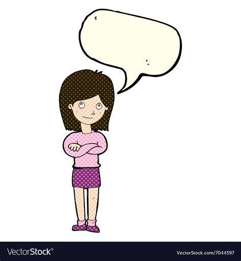 Cartoon friendly girl rolling eyes with speech Vector Image