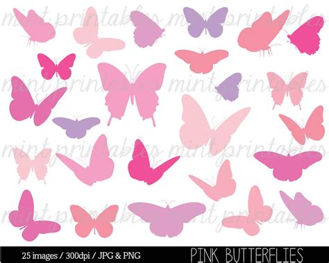 Butterfly Clipart, Pink Butterfly Clip Art, Butterfly Silhouettes Clipart, Pink Baby Shower ...