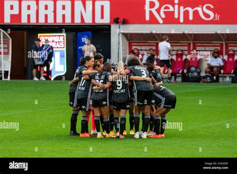 The players of Olympique Lyonnais ahead of the Women's French championship D1 Arkema football ...