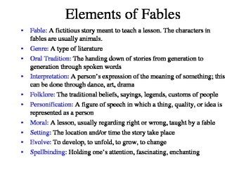 Elements of a Fable by Stefania Hughes | Teachers Pay Teachers